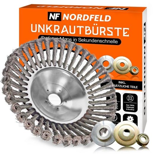 NORDFELD Unkrautbürste für Freischneider, Wildkrautbürste für Motorsense, 25,4 mm Bohrung